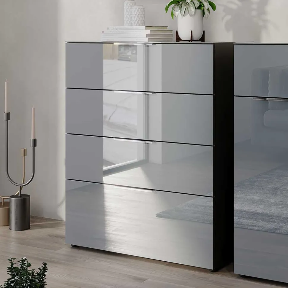 83x102x42 4 Schubladen Kommode mit Glas Front - Ruudy