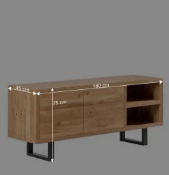 180x75x45 Asteiche Sideboard mit Metallfüßen - Ventida