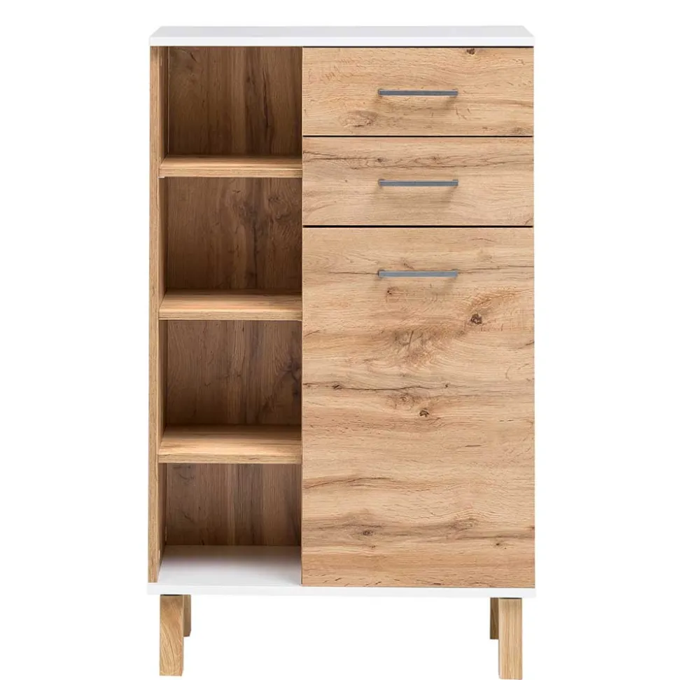 67x115x35 Bad Highboard in Eiche NB & Weiß - Voinla