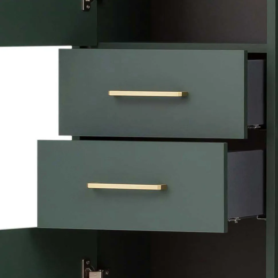 67x184x33 Bad Hochschrank in Dunkelgrün & Gold - Aqua