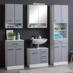 50x190x35 Bad Hochschrank in Hellgrau & Weiß - Girios