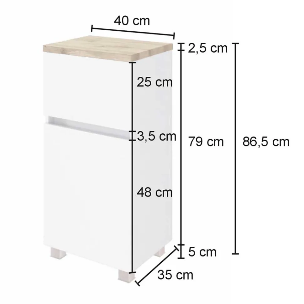40x79x35 Bad-Unterschrank zum Hängen oder Stellen - Noricas