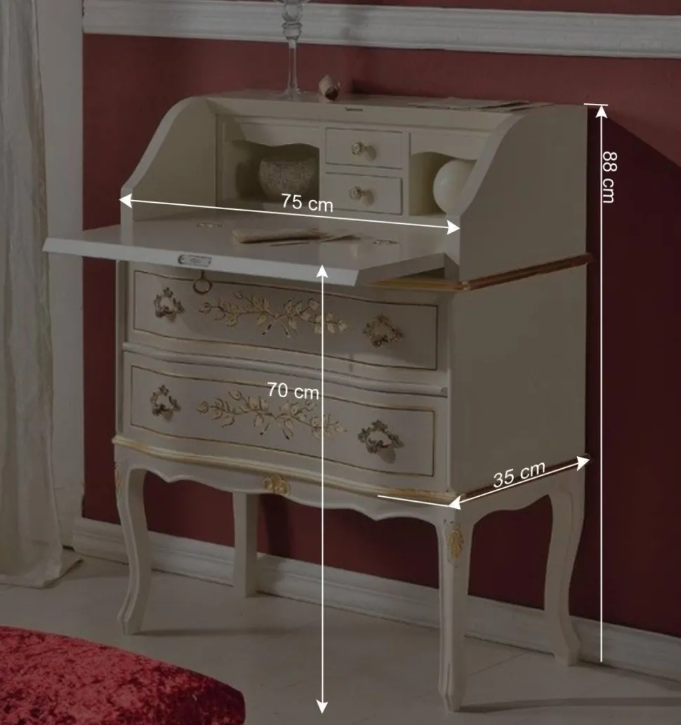 75x88x35 Barock Sekretär in Weiß & Gold - Iviada