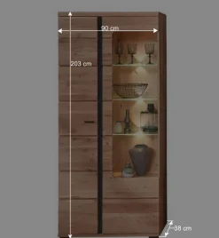 90x203x38 Beleuchtete Vitrine teilmassiv - Mattadore