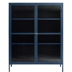 110x140x40 Blaues Stahl Highboard mit Glastüren - Atos
