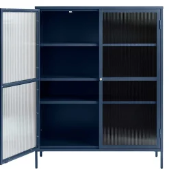 110x140x40 Blaues Stahl Highboard mit Glastüren - Atos