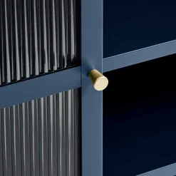 110x140x40 Blaues Stahl Highboard mit Glastüren - Atos