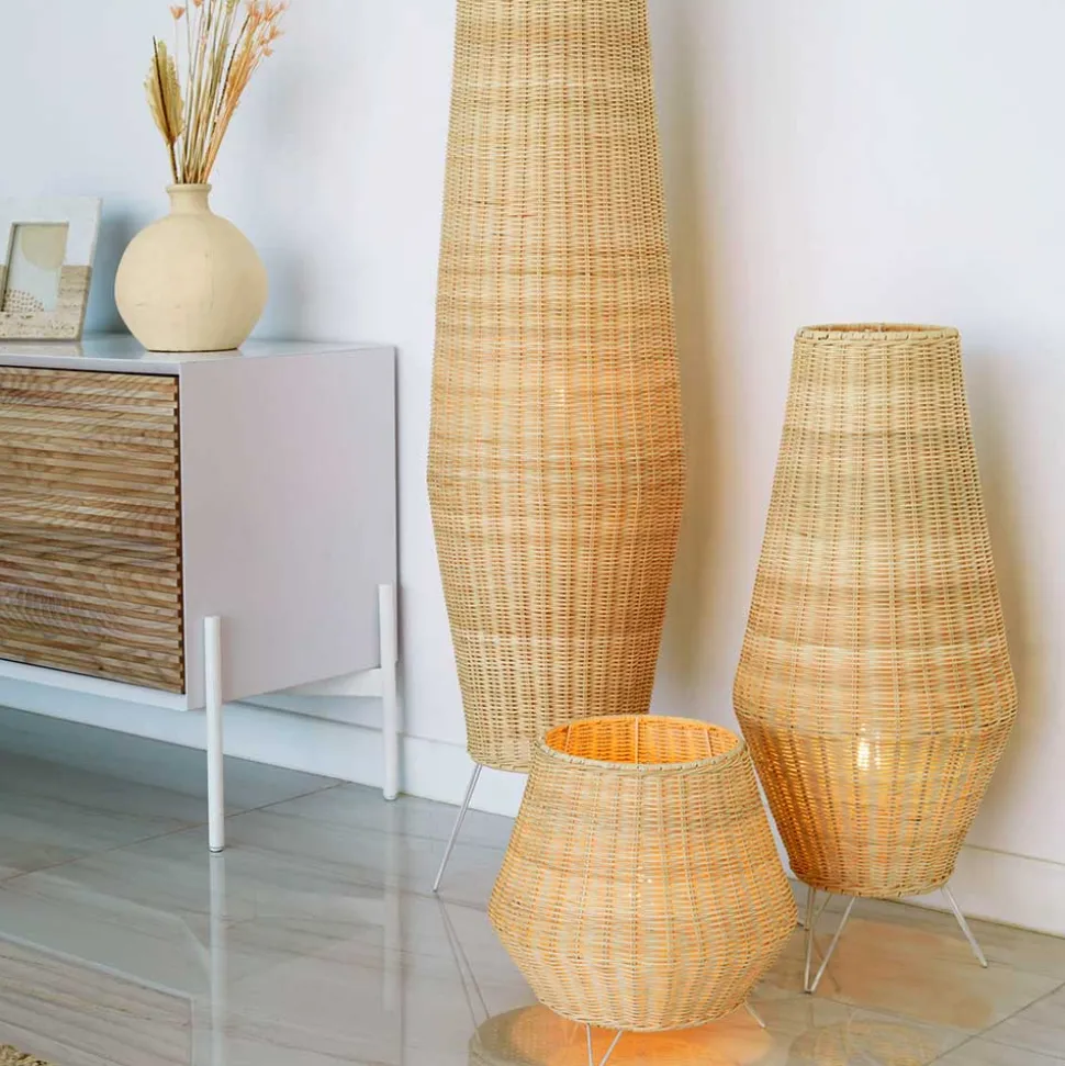 30x70x30 Bodenleuchte aus Rattan Geflecht in Beige - Jannios