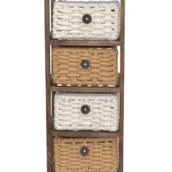 30x73x25 Braunes Holzregal mit vier Körben - Zeus