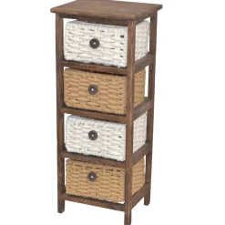 30x73x25 Braunes Holzregal mit vier Körben - Zeus