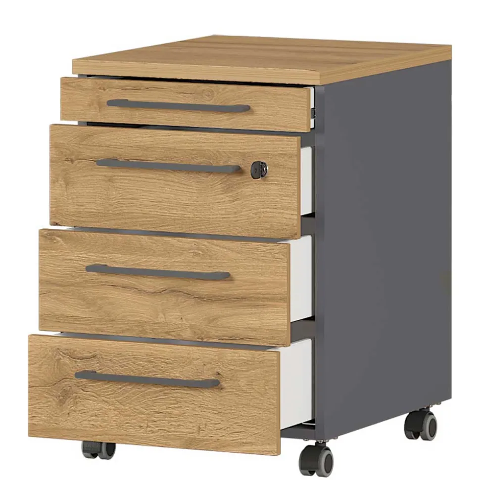 42x61x49 Büro Rollcontainer mit Utensilienfach - Ovgunia