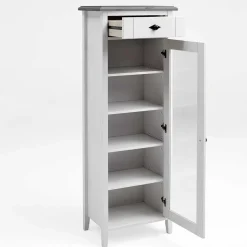 55x149x35 cm Badezimmer Vitrine in Weiß & Grau - Mirandesca