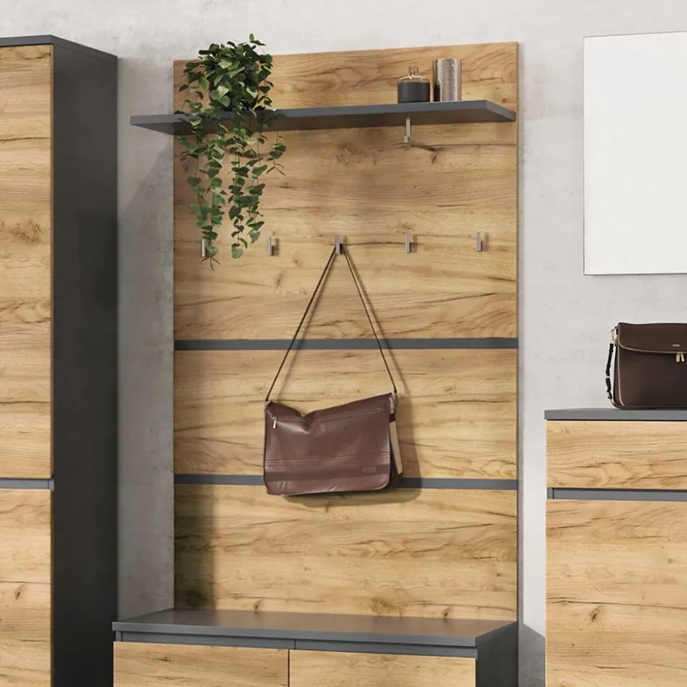 96x14x30 cm Garderobe Paneel in Wildeiche & Grau - Orsecca