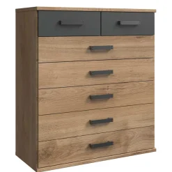 91x103x40 cm Hochkommode in Plankeneiche NB & Grau - Corpus