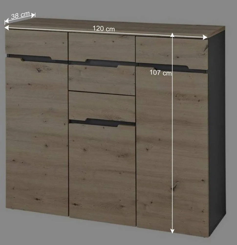 120x107x38 cm Hochkommode in Wildeiche - Kuetra