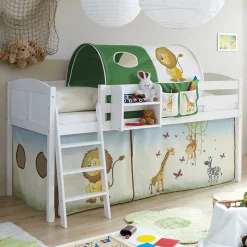 96x118x206 cm Kinder Hochbett aus weißer Kiefer - Moto