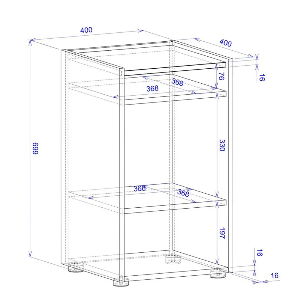 40x70x40 cm Kleines Regal mit drei Fächern - Nonessia