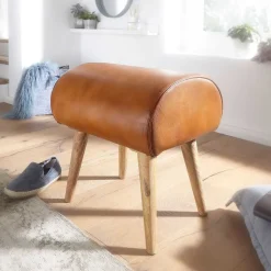 45x53x40 cm Leder Hocker mit Holzbeinen - Brian