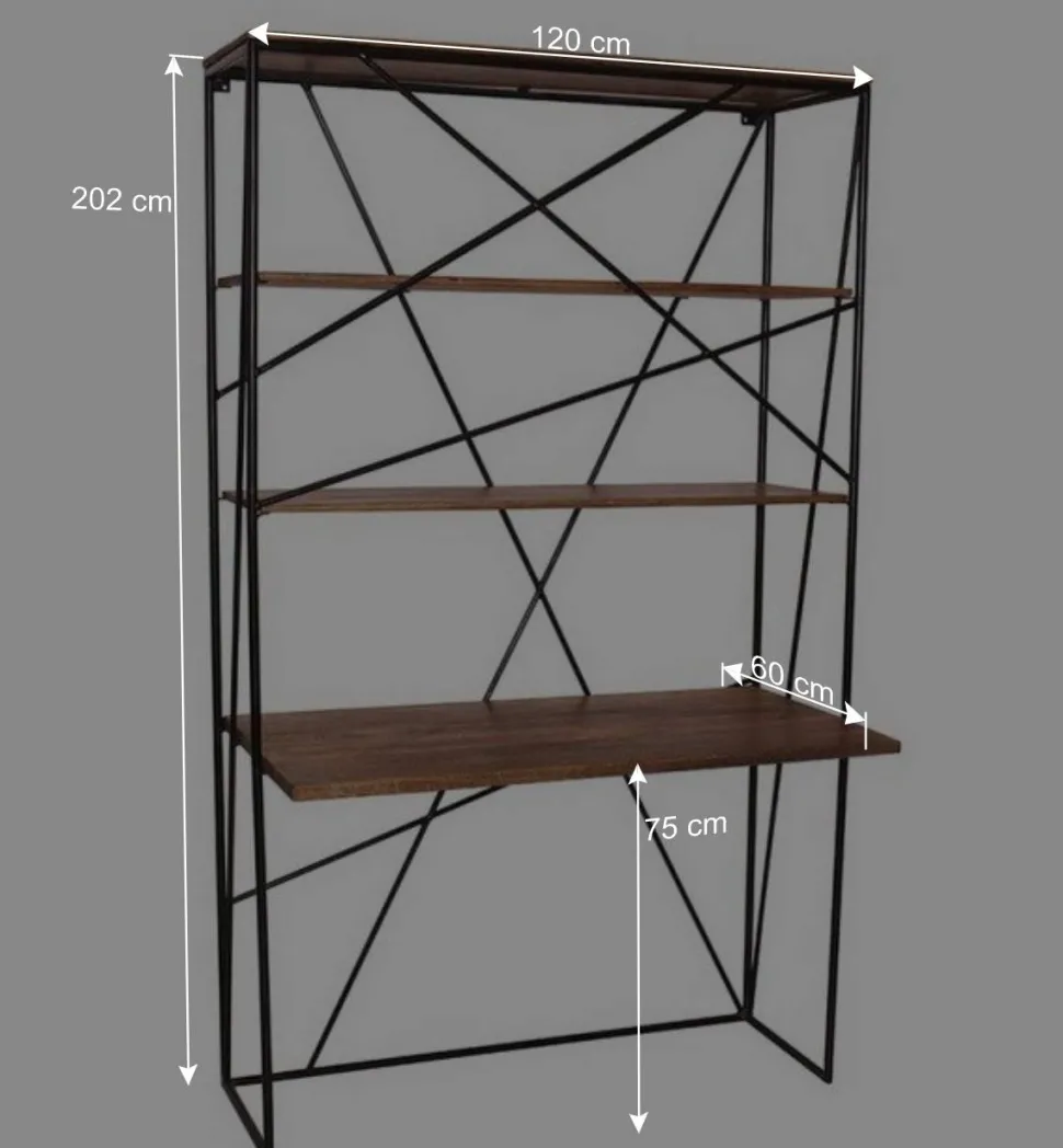 120x202x60 cm Regal mit Schreibtisch im Loft Style - Offia