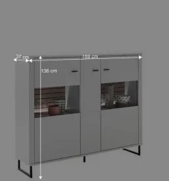 159x136x37 cm 3-türige Kommode mit Glaseinsätzen - Varzino