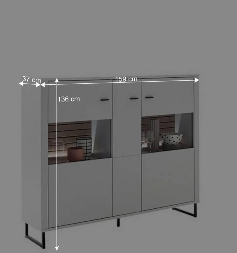 159x136x37 cm 3-türige Kommode mit Glaseinsätzen - Varzino
