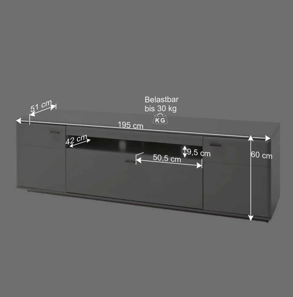 195x60x51 cm TV Board Unterschrank in Weiß - Hazime