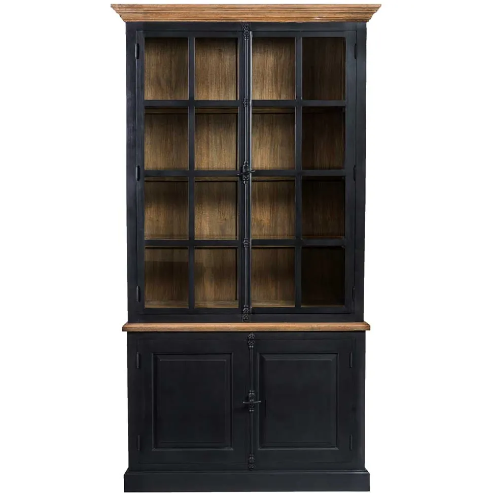 130x230x47 cm Vintage Vitrine Schrank in Schwarz - Niovan
