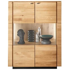 99x127x42 cm Wildeiche Highboard mit Rauchglas Einsätzen - Cibao