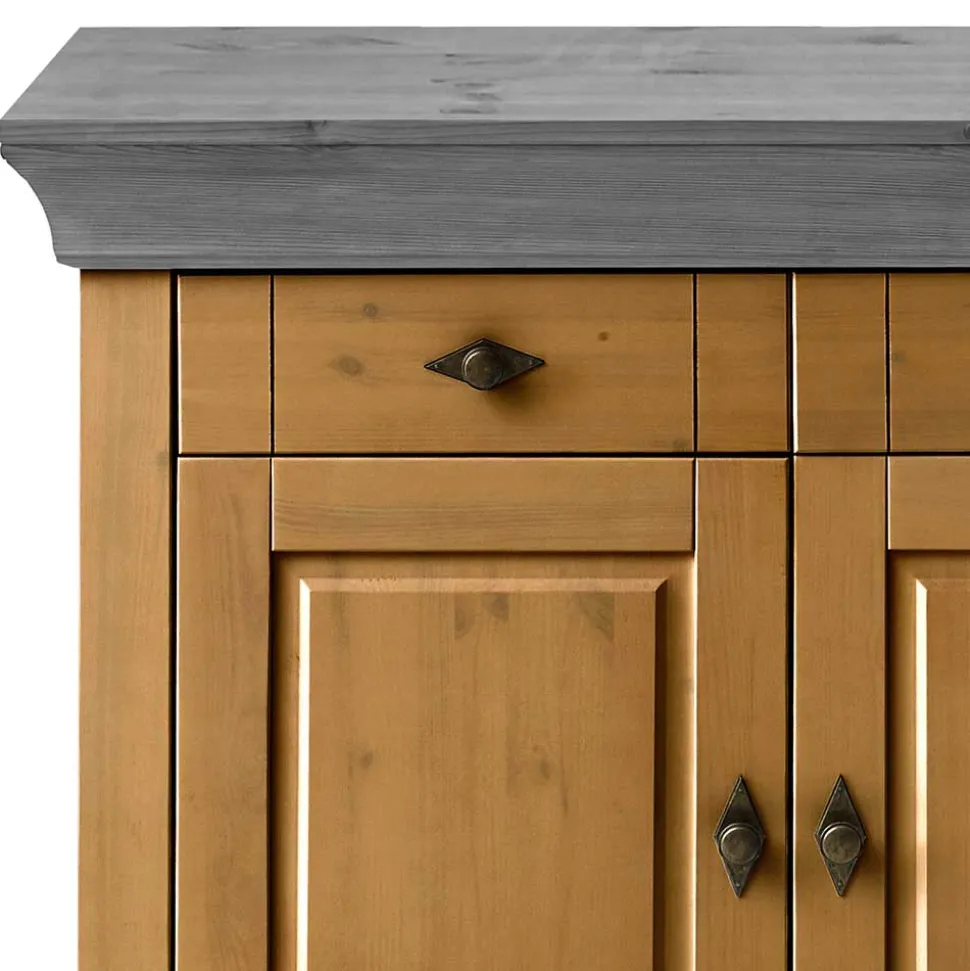108x85x45 Country Kommode in Kiefer Lauge & Grau - Eshelas