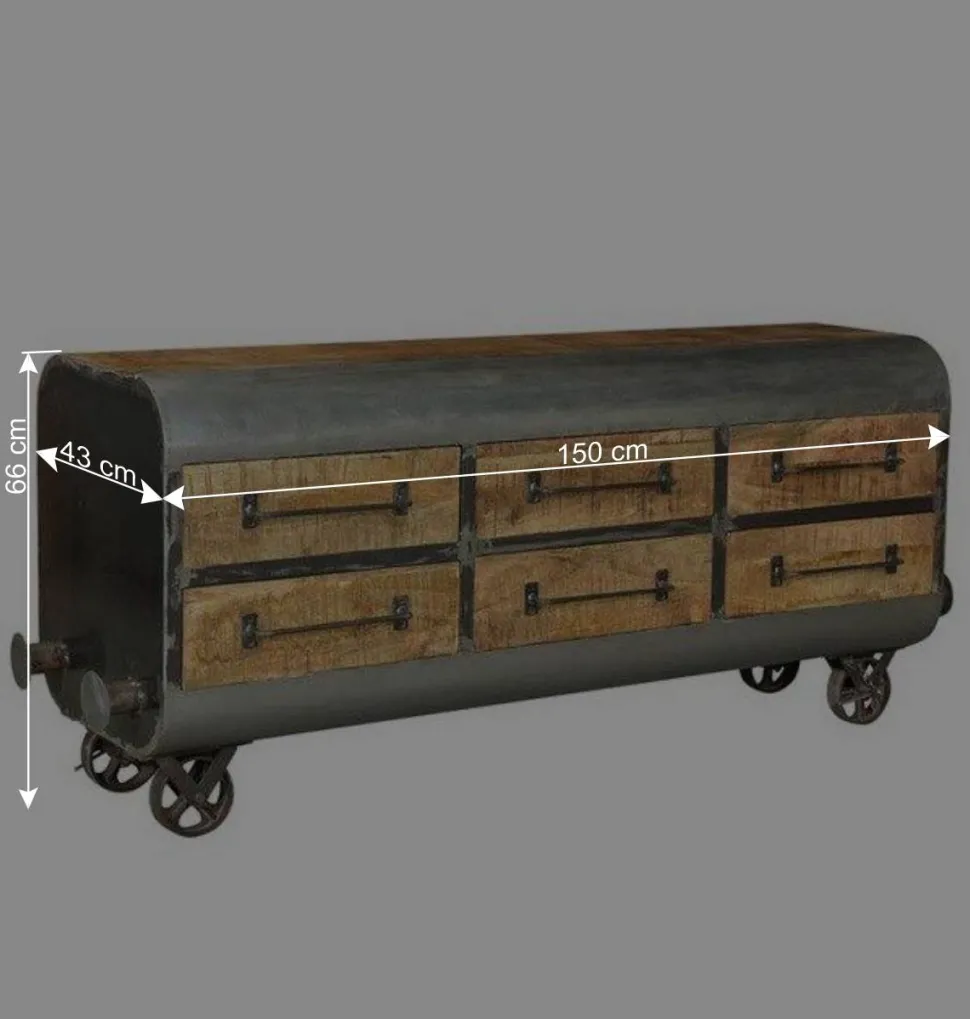 150x66x43 Design Kommode im Zugwaggon Look - Bahiro