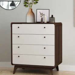 80x88x39 Design Kommode in Weiß & Walnuss - Devkan