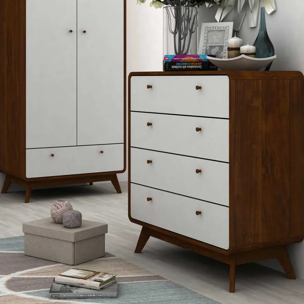 80x88x39 Design Kommode in Weiß & Walnuss - Devkan