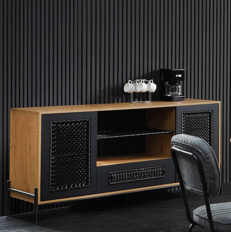 164x76x43 Design Sideboard mit Kunstrattan Geflecht - Zavias