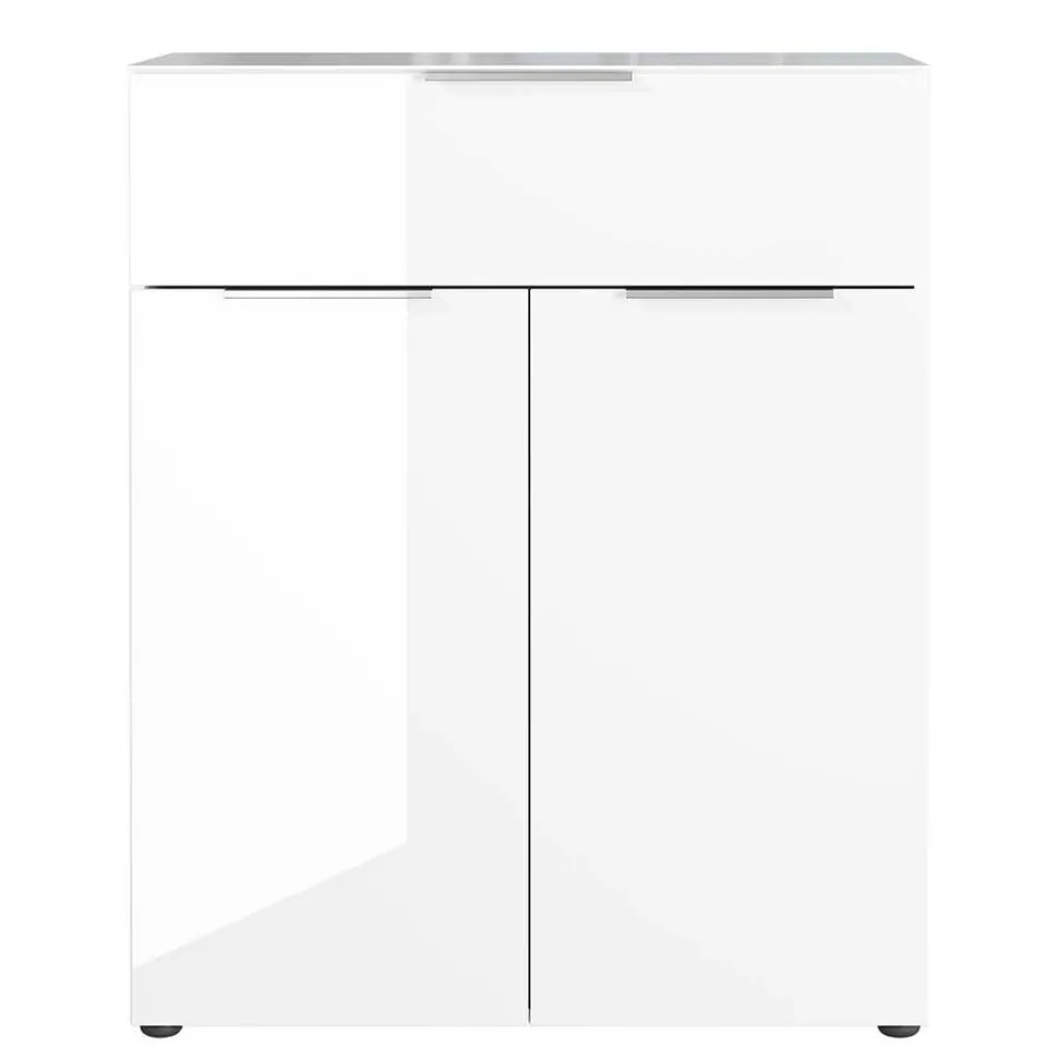 83x101x42 Design Vertiko in Weiß mit Glas - Soraga