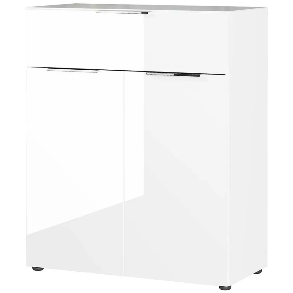 83x101x42 Design Vertiko in Weiß mit Glas - Soraga