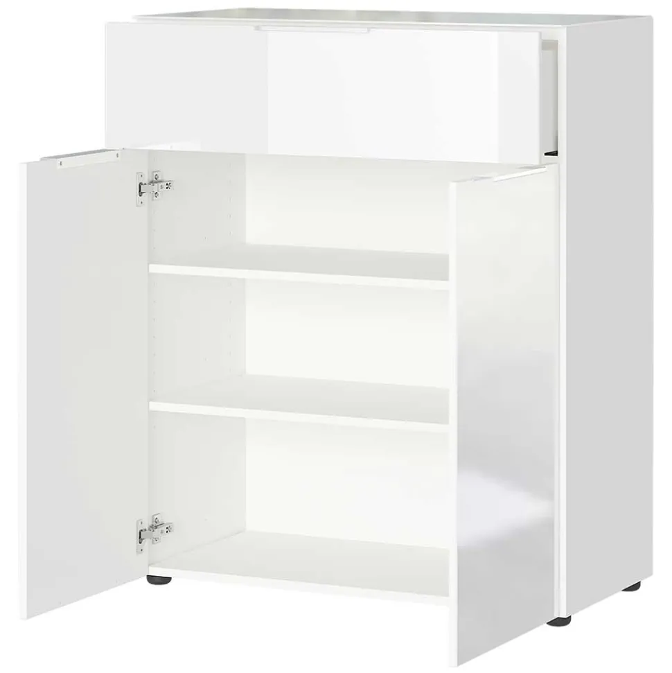 83x101x42 Design Vertiko in Weiß mit Glas - Soraga