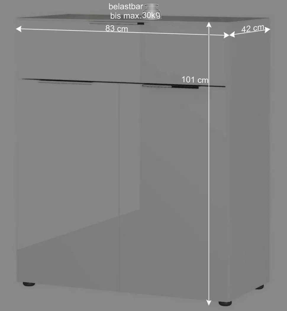 83x101x42 Design Vertiko in Weiß mit Glas - Soraga