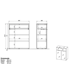 83x102x42 Design Vertiko mit Glas Front - Ruudy