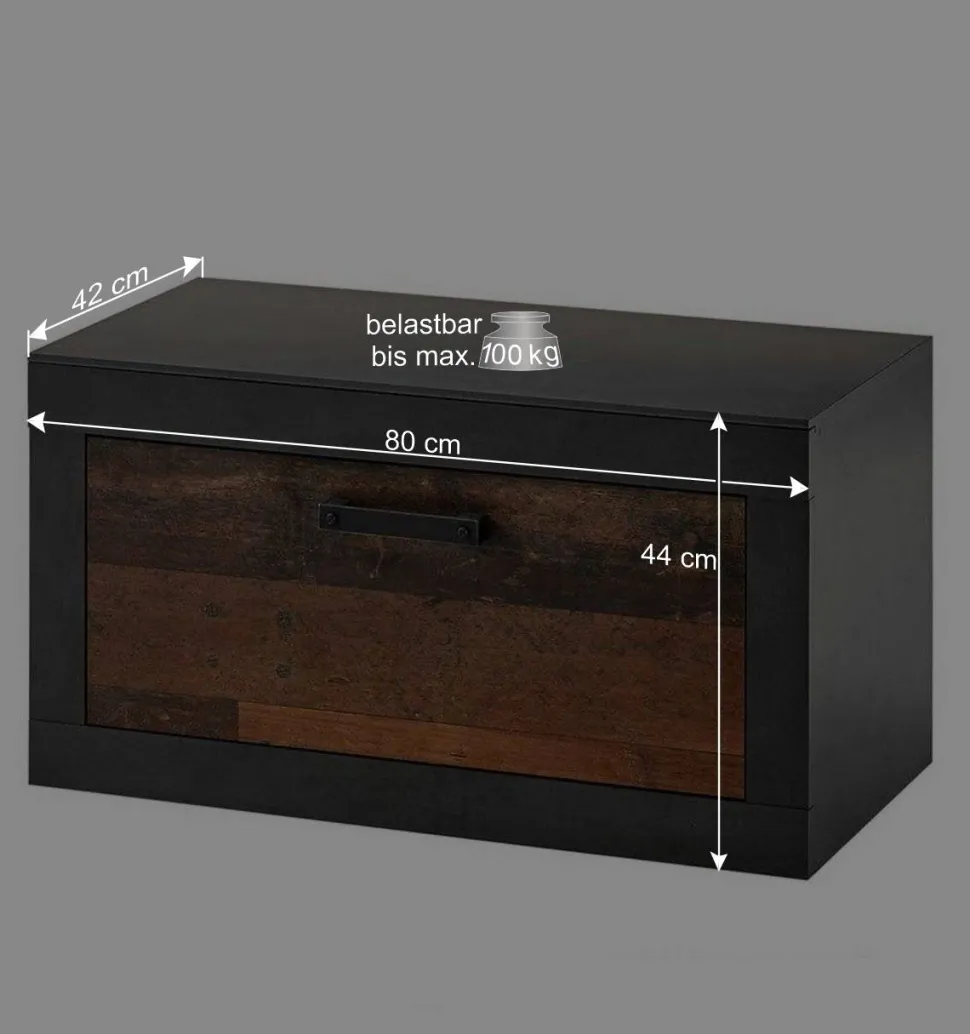 80x44x42 Dielenbank mit Klappe & Sockelgestell - Timuras