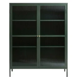 110x140x40 Dunkelgrüne Highboard Vitrine aus Stahl - Estellos