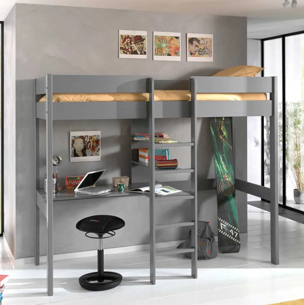 105x175x208 Graues Hochbett mit Schreibtisch - Wevera