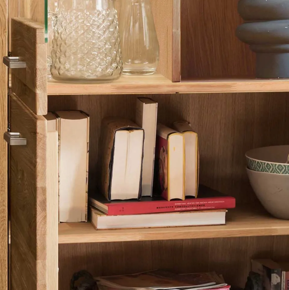 102x141x40 Highboard aus Wildeiche mit Glaseinsatz - Loitons