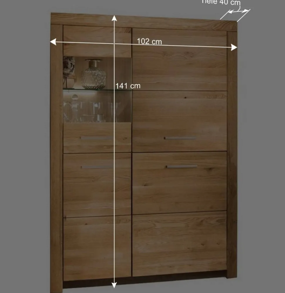 102x141x40 Highboard aus Wildeiche mit Glaseinsatz - Loitons