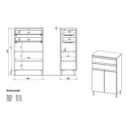 60x97x34 Highboard fürs Bad zweifarbig - Aspariavo