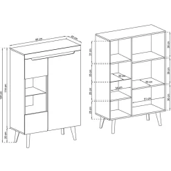90x134x40 Highboard mit Glaseinsatz 2-türig - Olcian