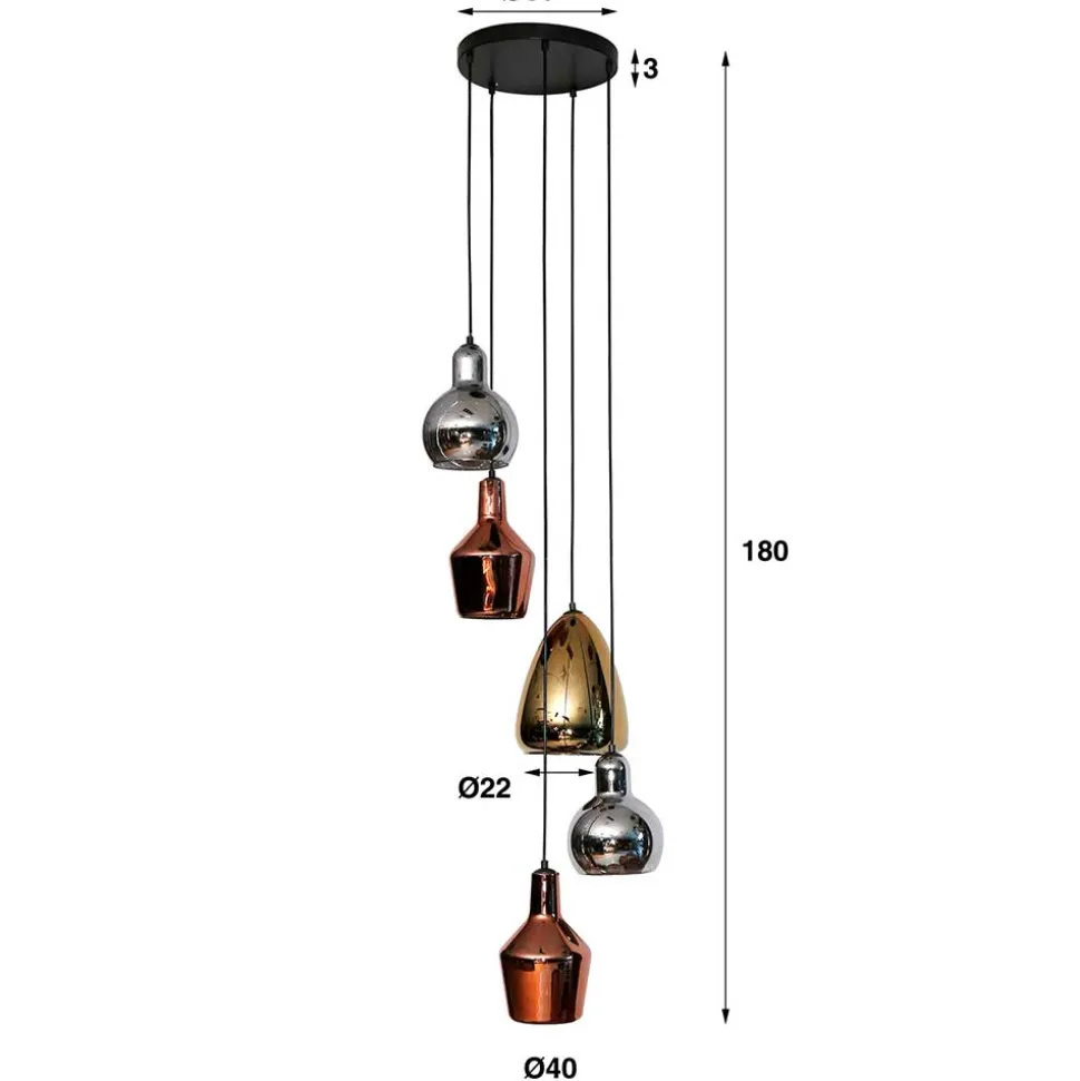 40x180x40 Hängeleuchte 5-flammig mit Glasschirmen - Yason