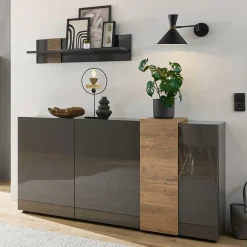 181x94x44 Hochglanz Sideboard in Dunkelgrau - Eracosta