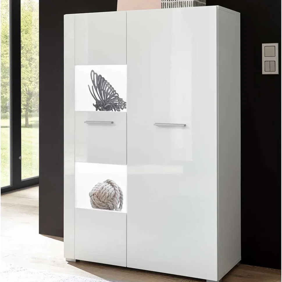 80x123x35 Hochglanz Vitrinenschrank in Weiß - Timmona