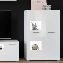 80x123x35 Hochglanz Vitrinenschrank in Weiß - Timmona