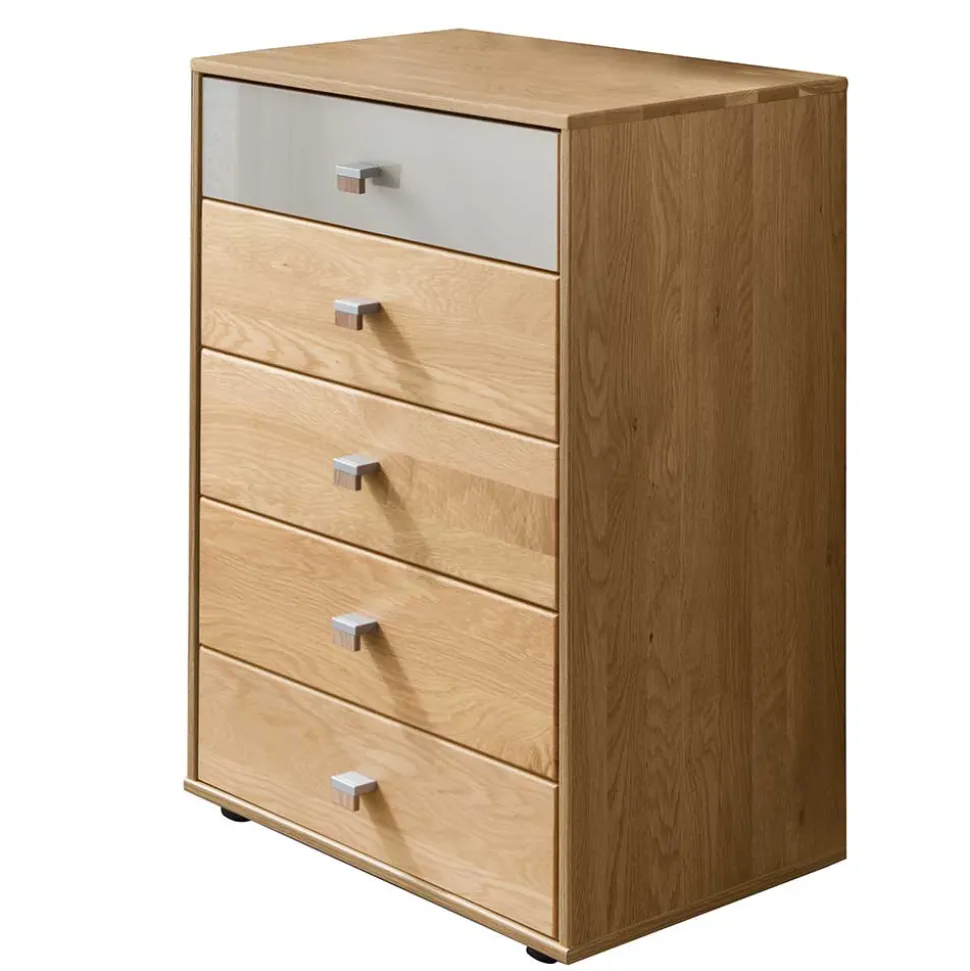 60x86x43 Hochkommode in Beige Glas & Eiche - Emdsiva